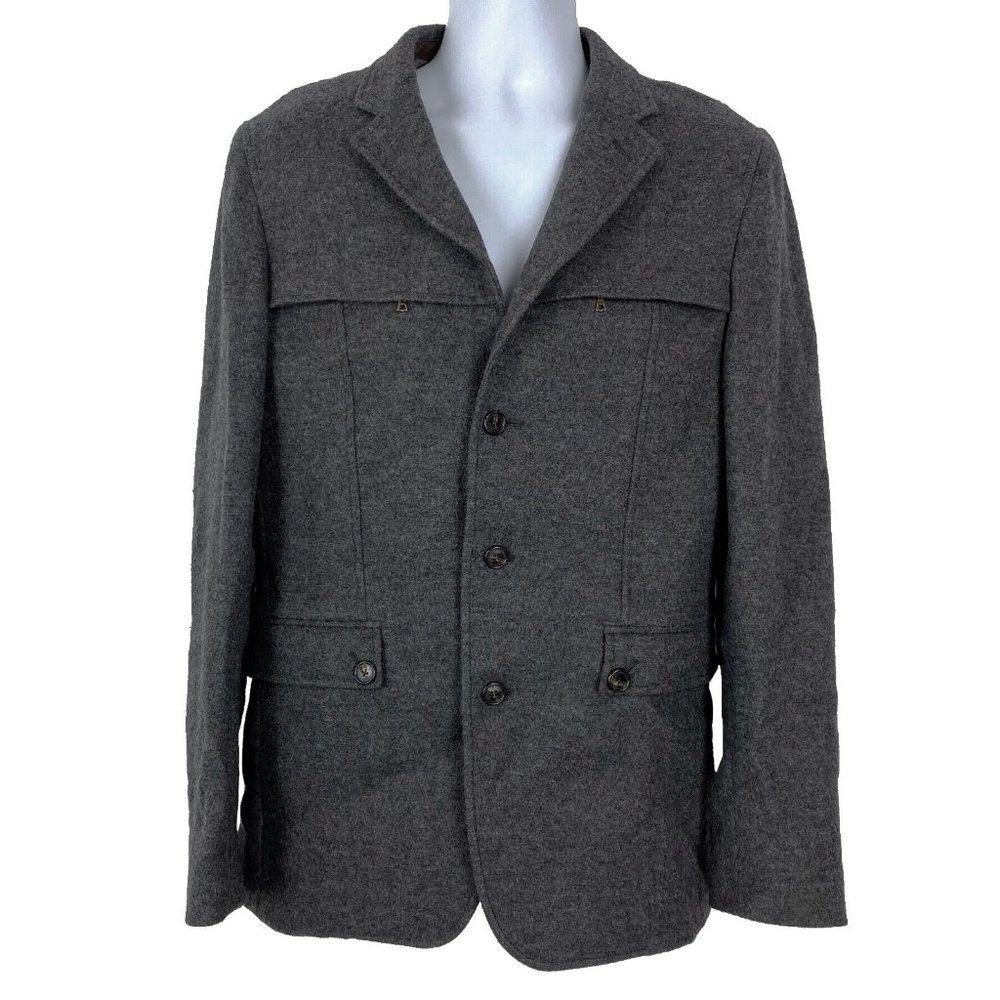 NEW Hickey Freeman Travel Peacoat (Blazer)! US 40 Sm Gray Wool  Brown Suede Trim